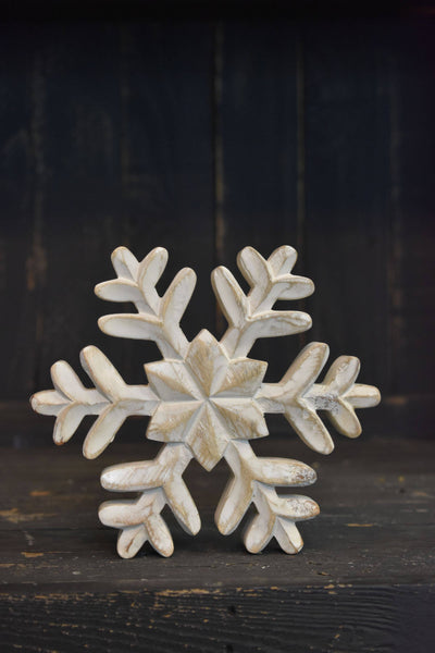 Whitewashed Wooden Snowflake 6x6in
