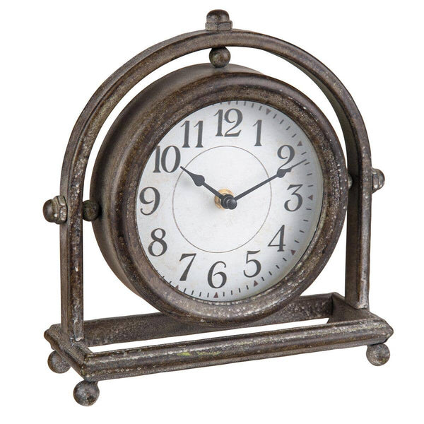 Round Rustic Metal Battery Operated Table Clock