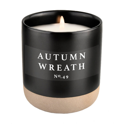 Autumn Wreath Soy Candle - Black Stoneware Jar - 12 oz
