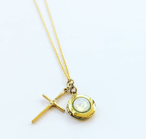 Opal Cross & Locket Necklace