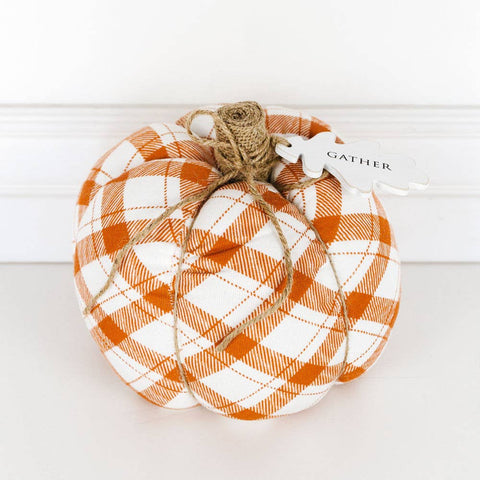 7.25x7x7.25 puffy pumpkin w/ Gather wood tag
