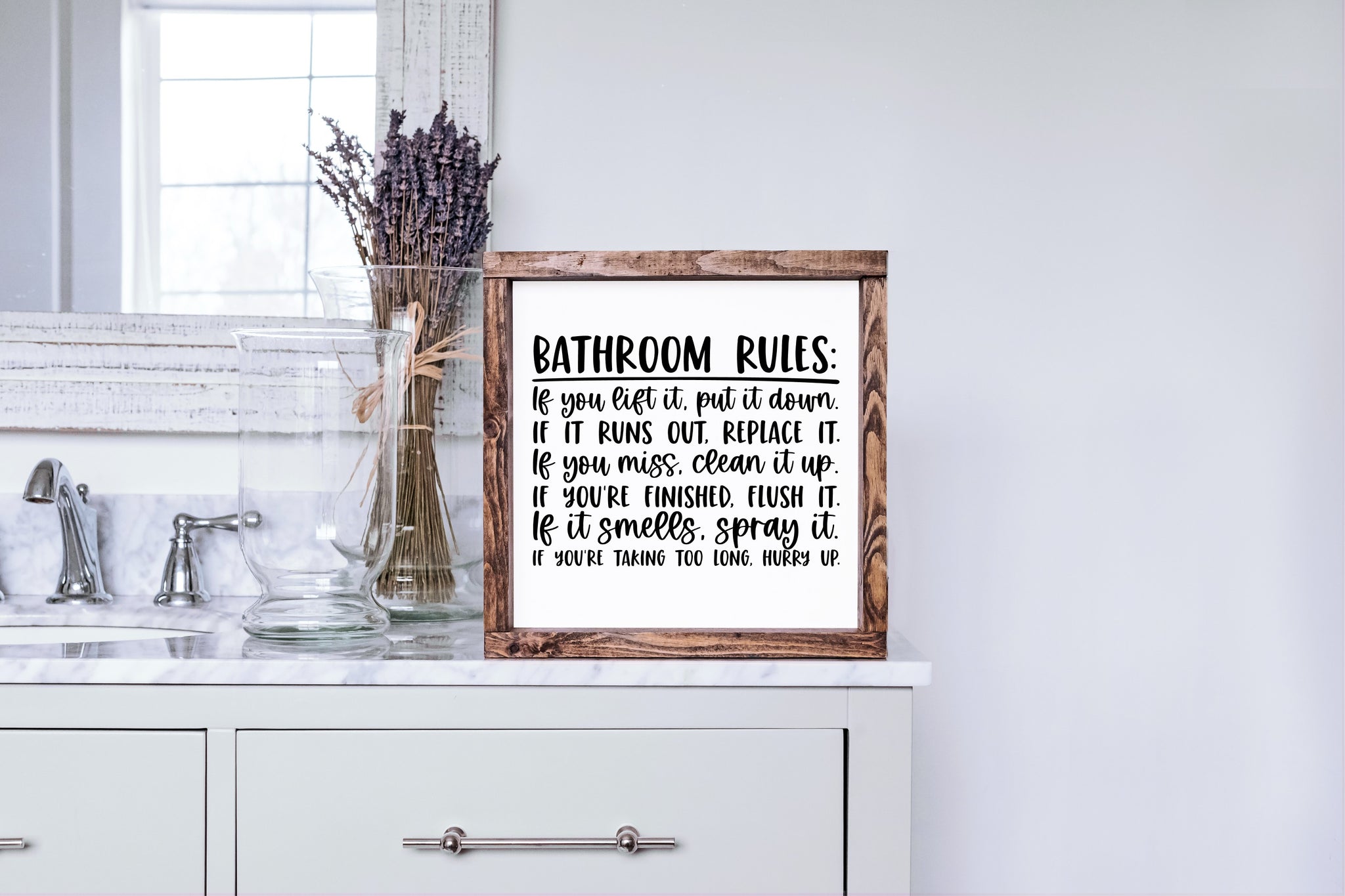 Bathroom Rules Wood Sign