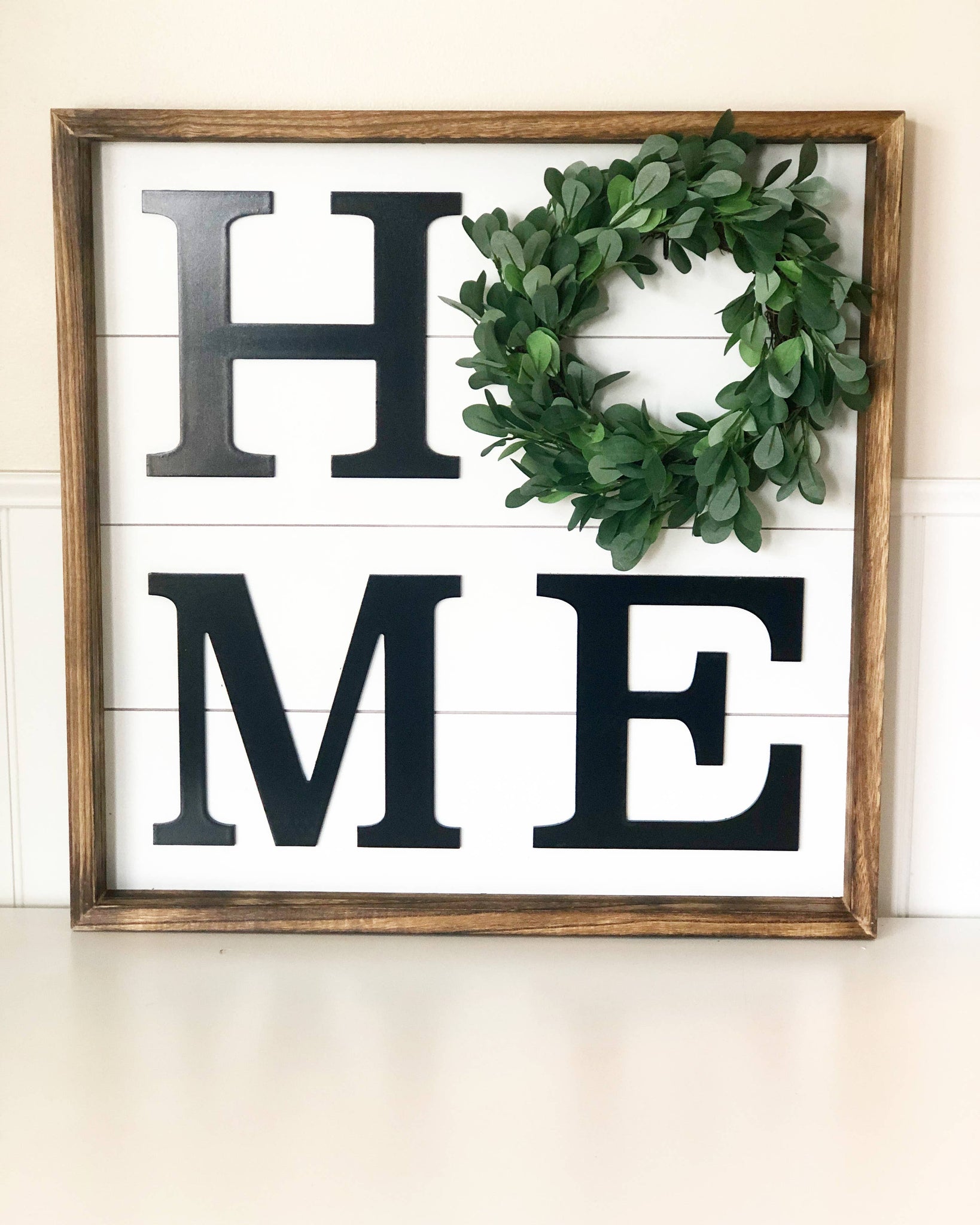Home Sign with boxwood interchangeable wreath