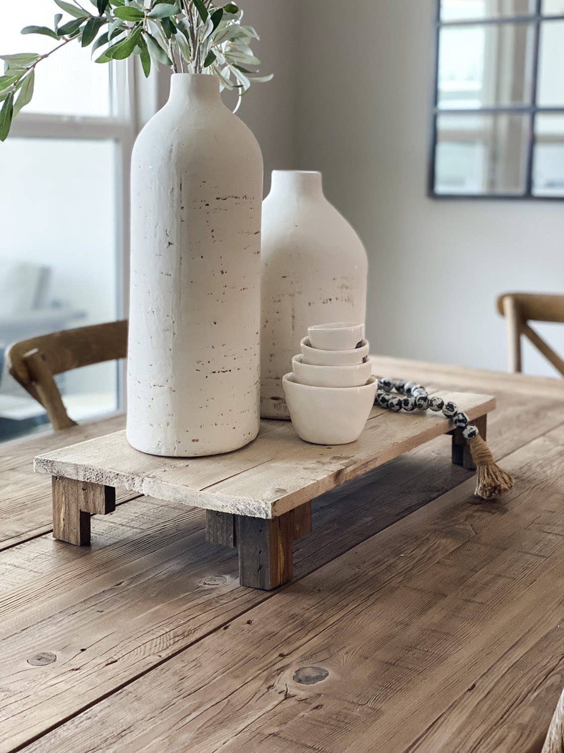 Rectangular Wood Pedestal, 3pc Set, White, Handmade