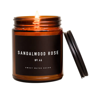 Sandalwood Rose Soy Candle - Amber Jar - 9 oz