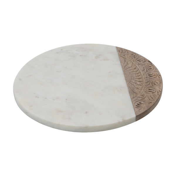Round Marble and Hand Carved Serving Board