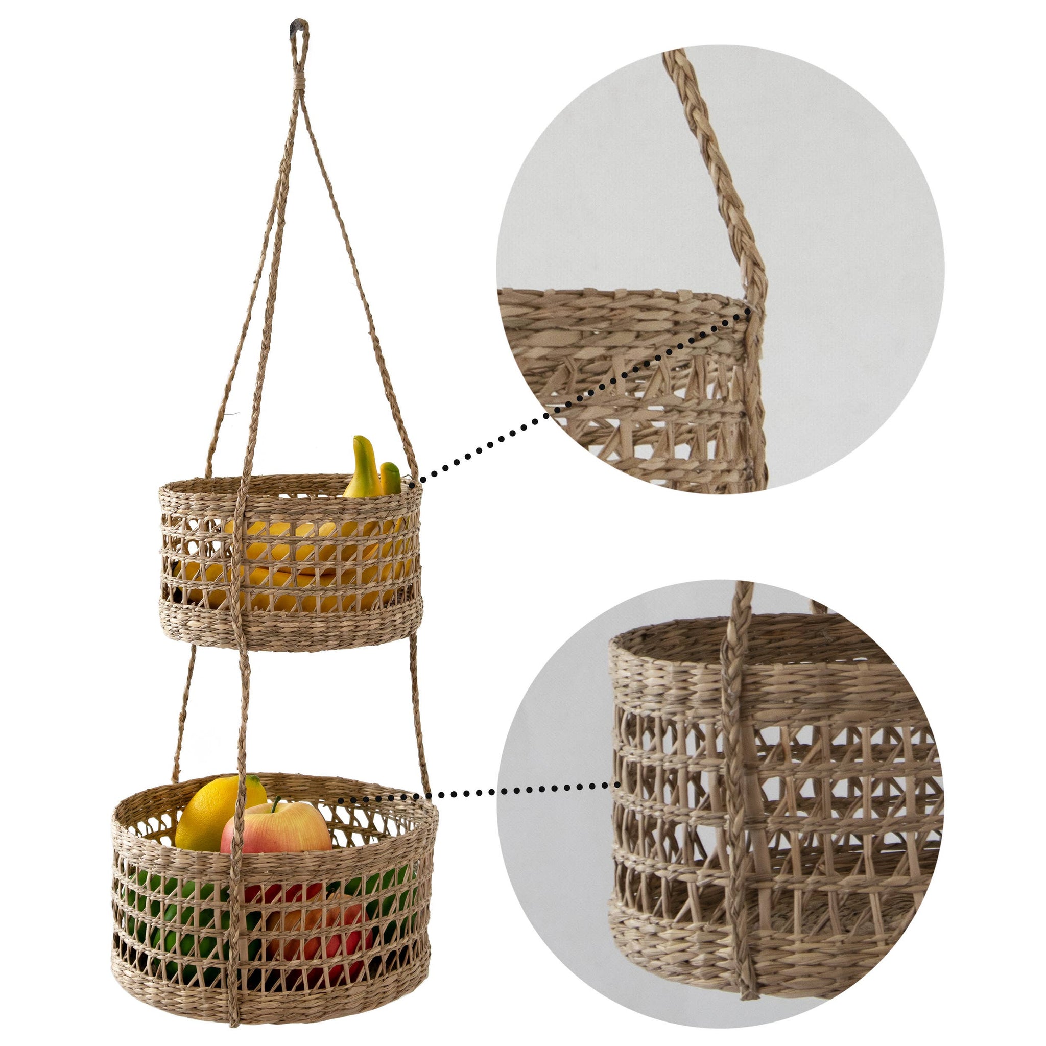 2-tier Round Hand Woven Wall Hanging Baskets for Storage
