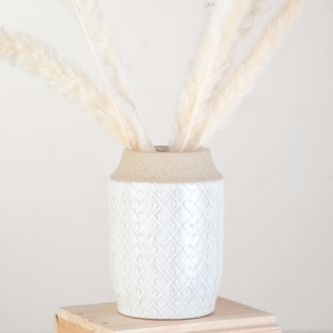 6" White and Beige Vase