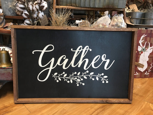 Gather Sign with Floral Spray Wood Sign