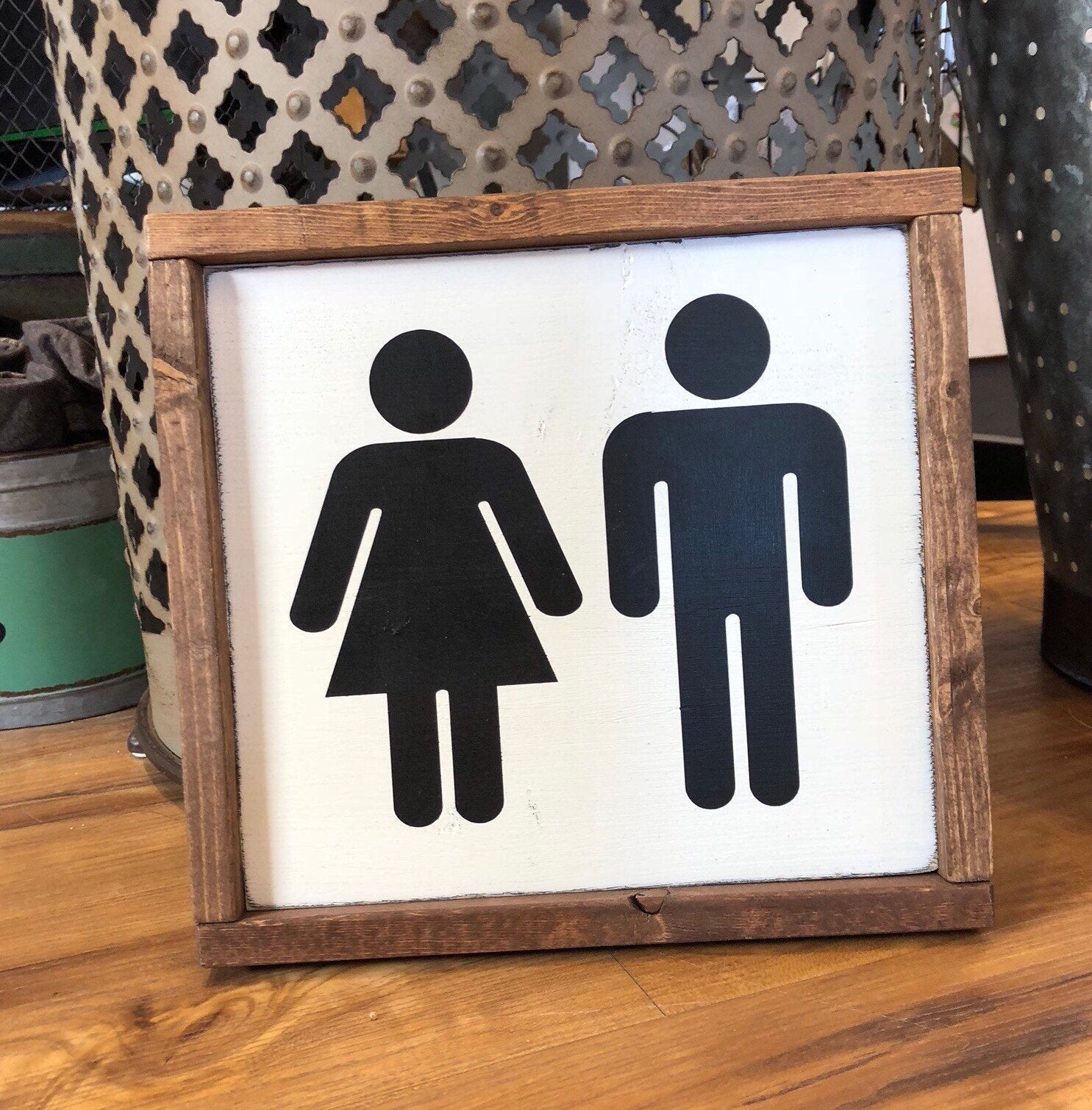 Bathroom Boy and Girl Wood Sign