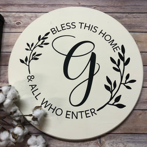 Bless this Home Personalized Wood Sign - Wreath Monogram - Monogram Sign - Home Decor - Wedding - Housewarming - Round Sign