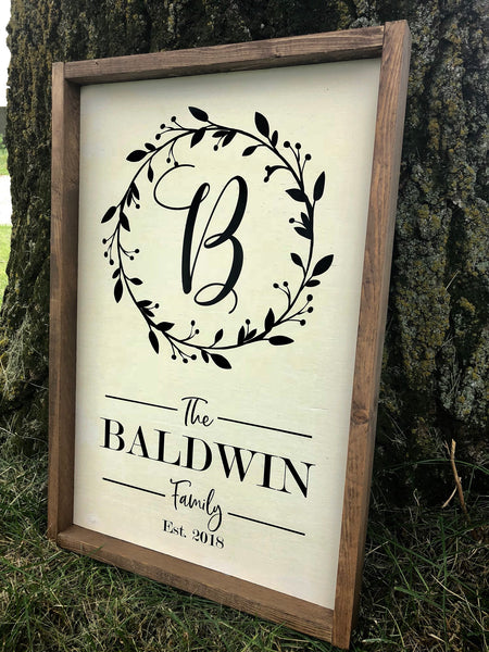 Personalized Name Sign - Wreath Monogram - 14" x 22" Wood Sign - Custom Sign - Home Decor - Farmhouse Style - Wedding - Housewarming