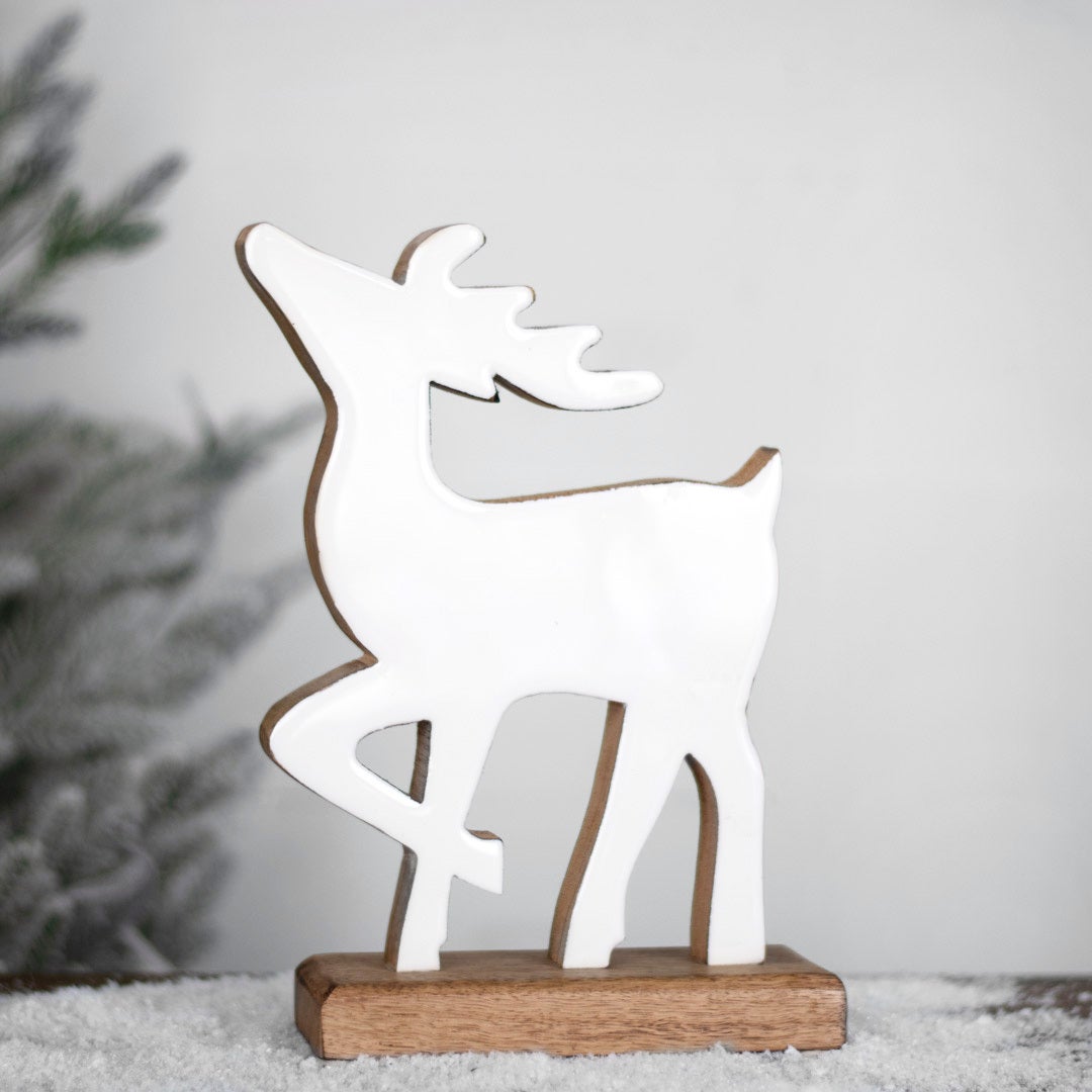 9.8" Wood Reindeer w/ White Enamel
